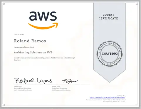 Architecting Solutions on AWS certificate