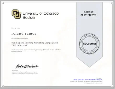 Building and Pitching Marketing Campaigns in Tech Industries certificate