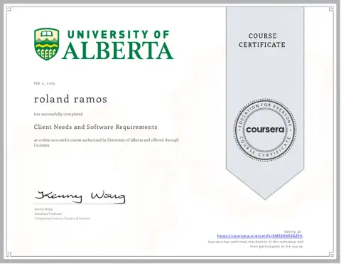 Client Needs and Software Requirements certificate