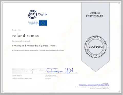 Security and Privacy for Big Data - Part 1 certificate