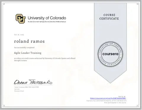 Agile Leader Training certificate