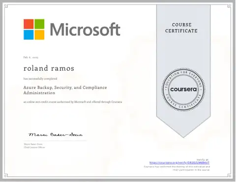 Azure Backup, Security, and Compliance Administration certificate