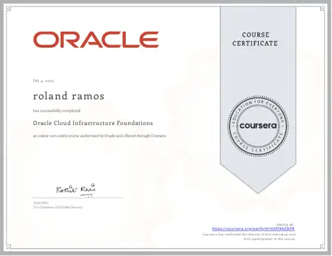 Oracle Cloud Infrastructure Foundations certificate