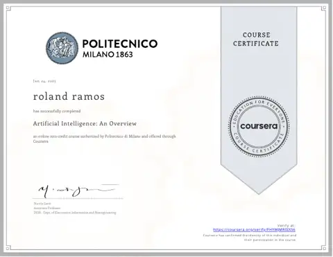 Artificial Intelligence An Overview certificate
