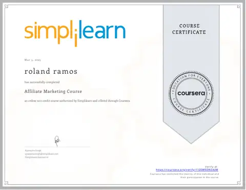 Affiliate Marketing Course certificate