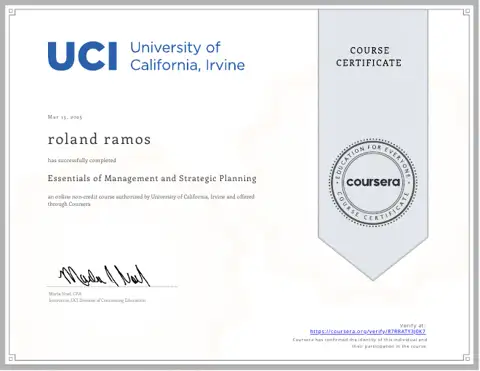 Essentials of Management and Strategic Planning certificate