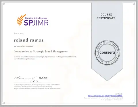 Introduction to Strategic Brand Management certificate
