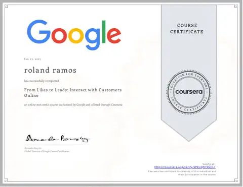 From Likes to Leads Interact with Customers certificate