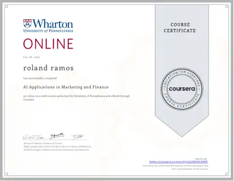AI Applications in Marketing and Finance certificate