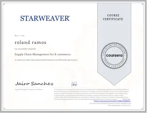 Supply Chain Management for E-commerce certificate