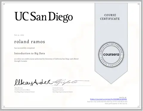 Introduction to Big Data certificate
