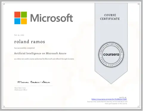 Artificial Intelligence on Microsoft Azure certificate