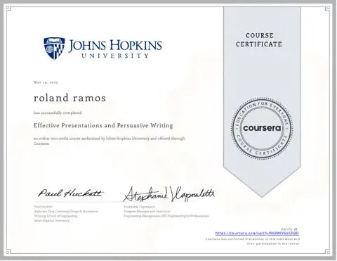 Effective Presentations and Persuasive Writing certificate