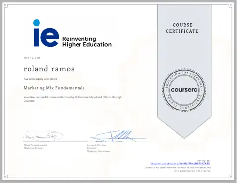 Marketing Mix Fundamentals certificate